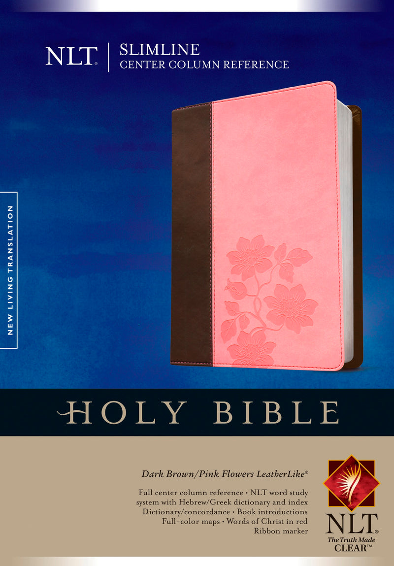 NLT Slimline Center Column Reference Bible-Brown/Pink Flower TuTone Indexed