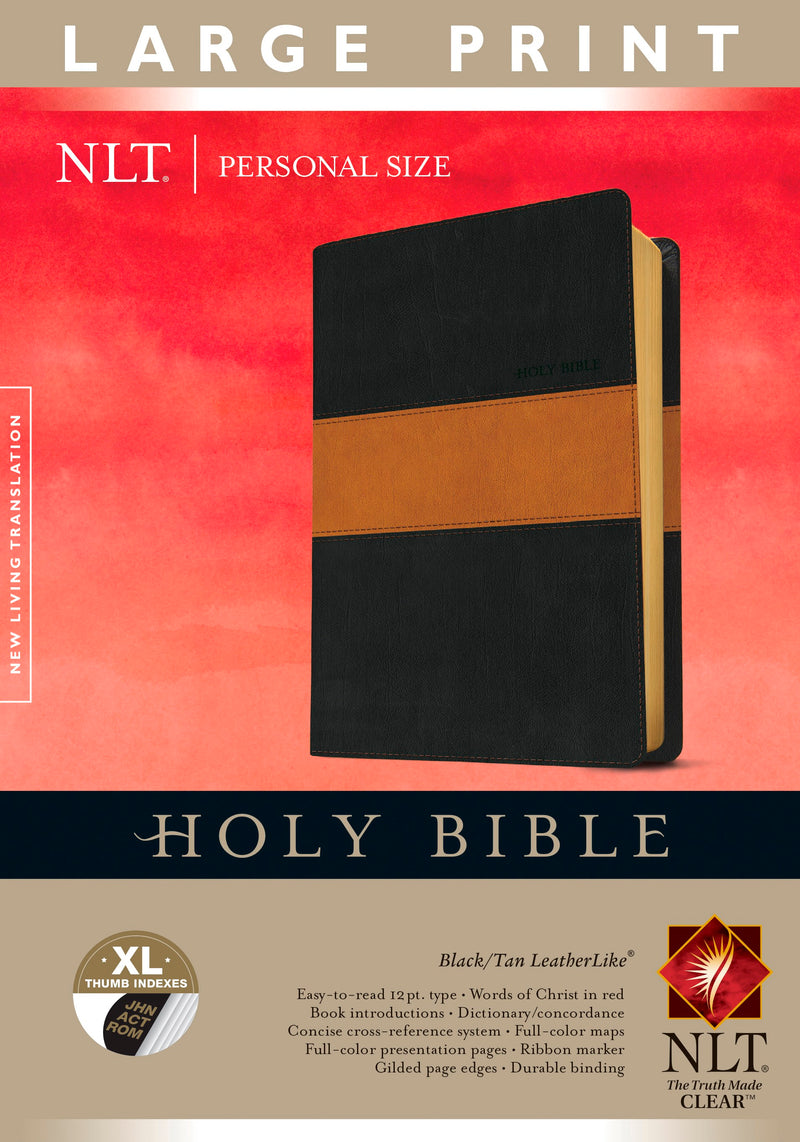 NLT Personal Size Large Print Bible-Black/Tan TuTone Indexed