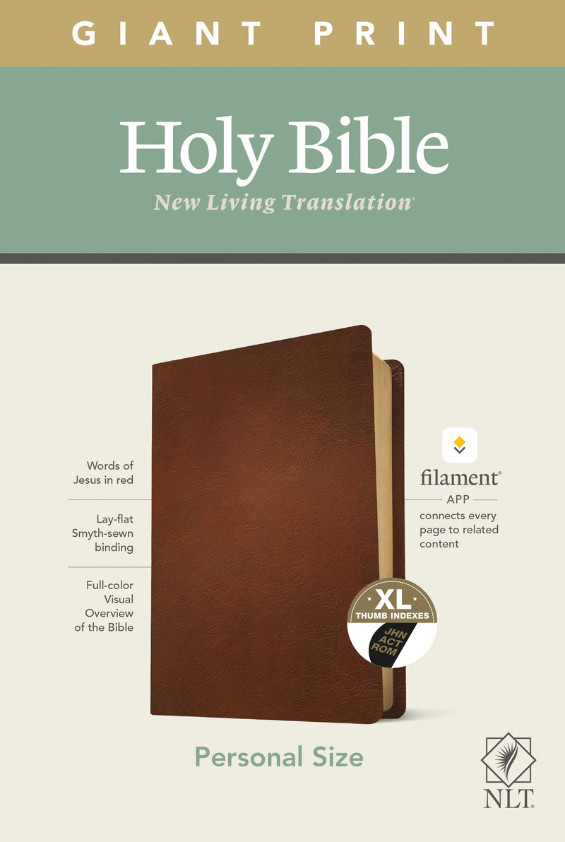 NLT Personal Size Giant Print Bible/Filament Enabled-Brown Genuine Leather Indexed