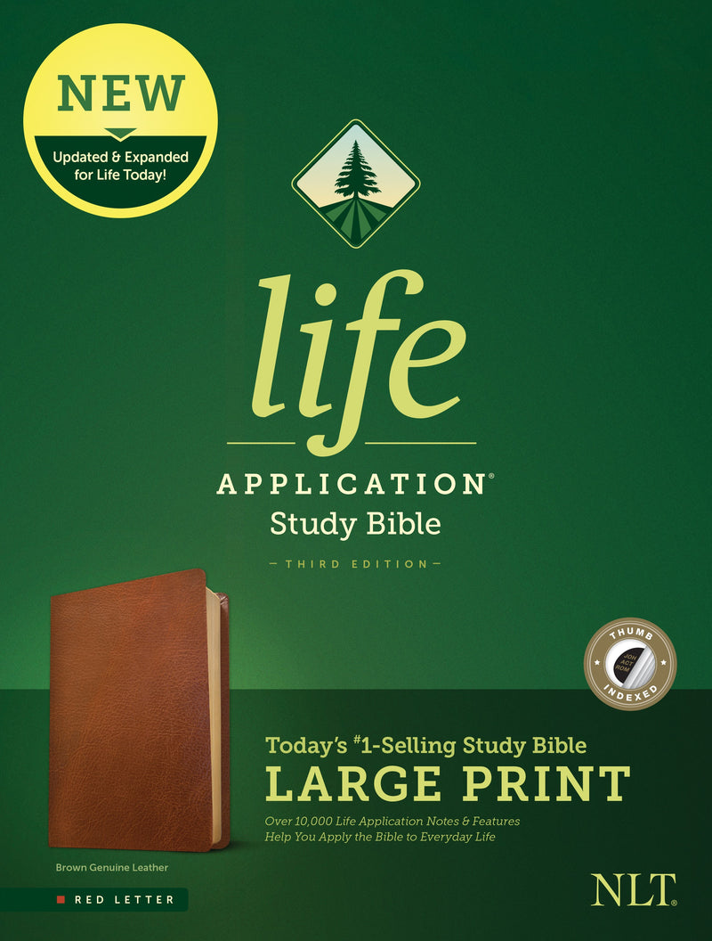 NLT Life Application Study Bible/Large Print (Third Edition) (RL)-Brown Genuine Leather Indexed 