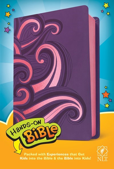 NLT Hands-On Bible-Purple/Pink Swirls LeatherLike