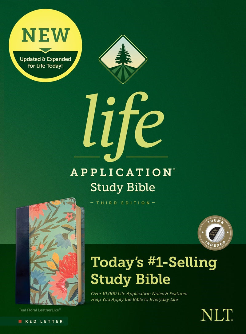 NLT Life Application Study Bible (Third Edition) (RL)-Teal Floral LeatherLike Indexed