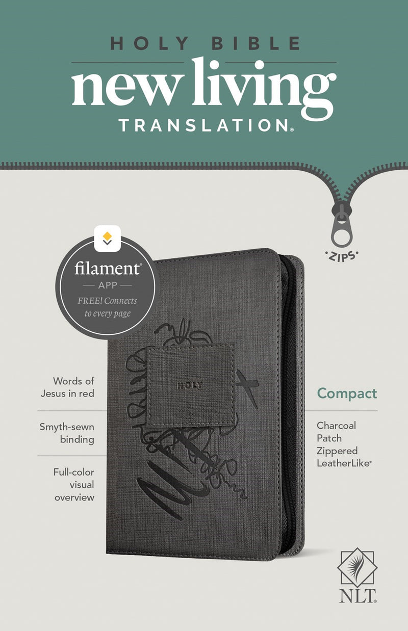 NLT Compact Bible/Filament Enabled Edition-Charcoal Patch LeatherLike w/Zipper