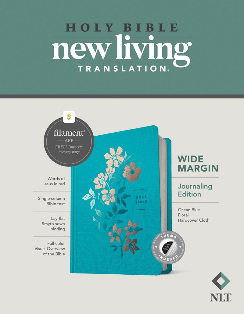 NLT Wide Margin Bible/Filament Enabled Edition-Ocean Blue Floral Hardcover Indexed