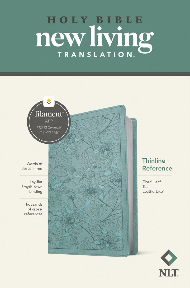 NLT Large Print Thinline Reference Bible/Filament Enabled-Teal Floral Leaf LeatherLike