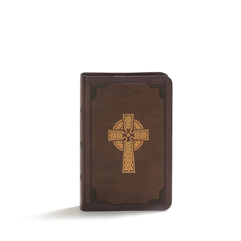 CSB Large Print Compact Reference Bible-Brown Celtic Cross LeatherTouch