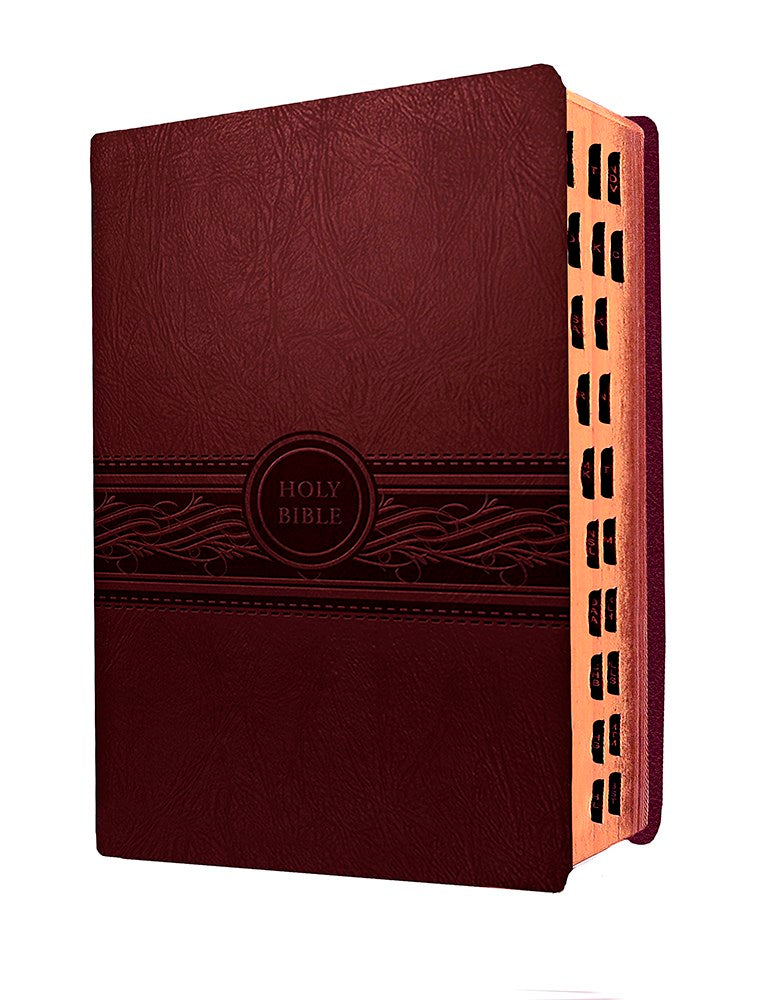 MEV Personal Size Large Print Bible-Cherry/Brown LeatherLike Indexed