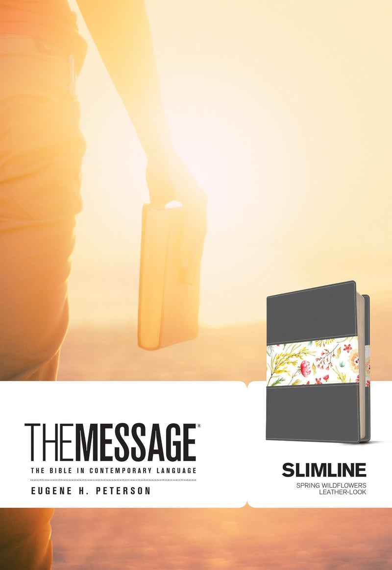 The Message Slimline Bible-Black/Spring Wildflowers LeatherLook